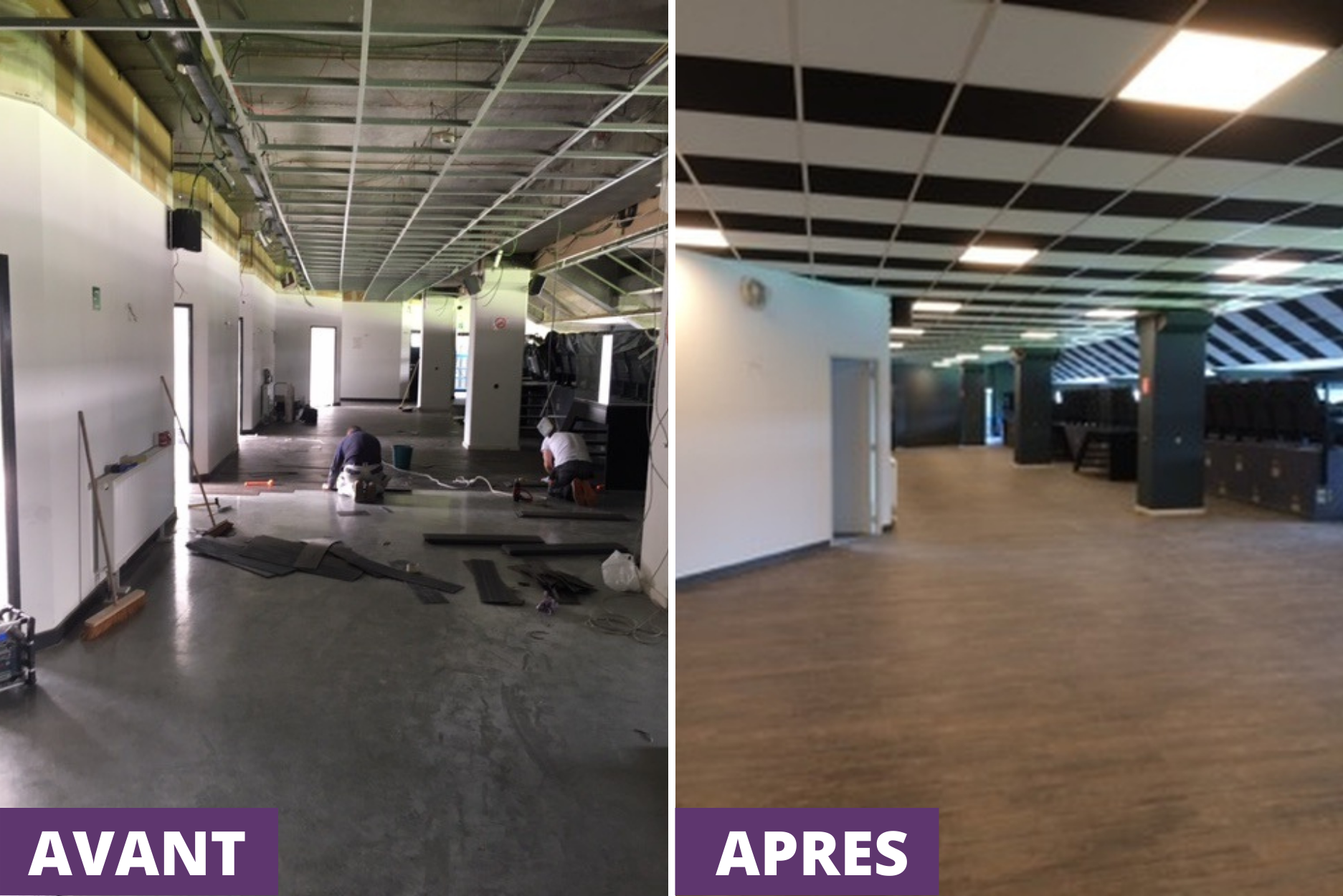 ENTRA transformation & rénovation avant après sporting pose revêtement de sol